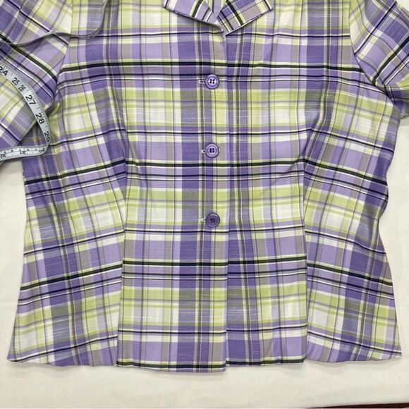 Dress Barn Blazer SZ L Purple Green 3/4 Sleeves Plaid Office Wear Vintage Light - Picture 7 of 10